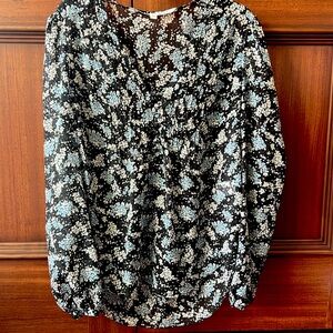 Veronica Beard Silk V Neck Blouse with Button Detail